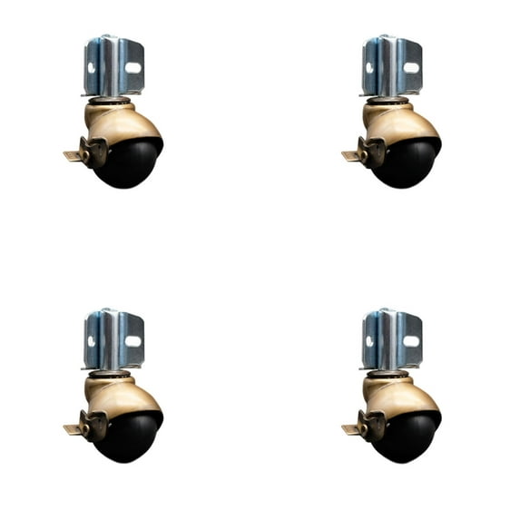 2 Inch Windsor Antique Ball Caster with Brake – Corner Mount Bracket – Set of 4