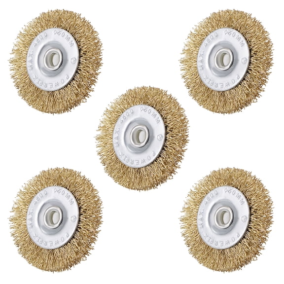 2-Inch Wire Wheel Brush Bench Copper Plated Crimped Steel 1/4-Inch Shank 5pcs