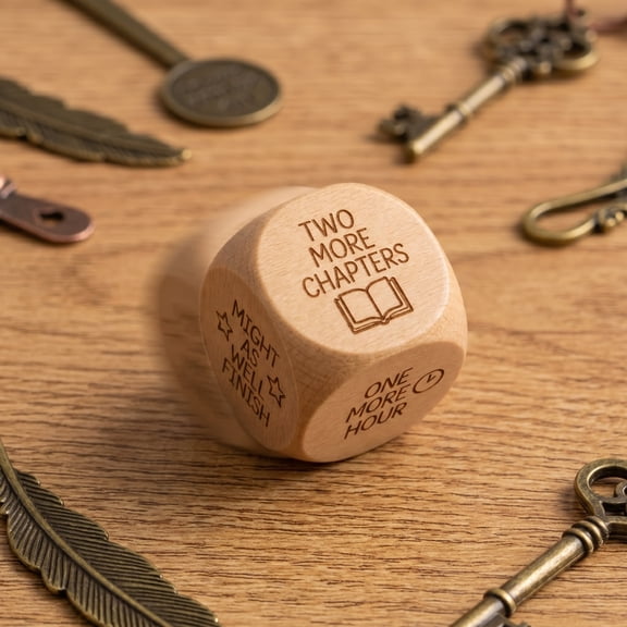 2 Inch Wooden Book Lover Decision Dice, Engraved Reading Choice Cube Fun Bookworm Gift for Readers Book Club Decor