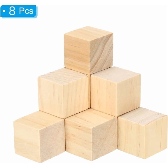 2 Inch Wooden Cubes,Wooden Blocks for Arts and Crafts and DIY Projects,Natural Pine Wood Square Blocks,Topboutique Unfinished Wood Blocks for Wood Crafts,8 Pcs