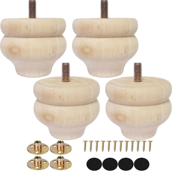 2 Inch Wooden Furniture Legs, Solid Wood Unpainted Replacement Furniture Legs, Ottoman/Loveseat Replacement Legs, Cabinet Legs/Desk/Sofa/Bookcase Round Bun Feet Set of 4 (2 Inch)