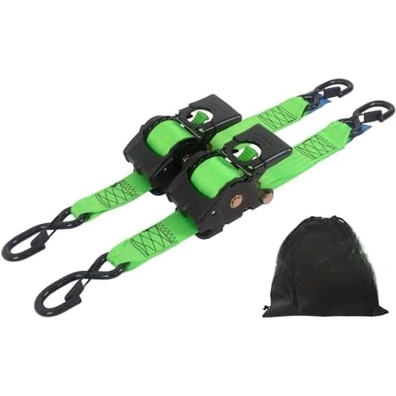 2 Inch x 10 Feet Retractable Ratchet Straps - 3000lbs Break Strength Auto Self Retracting Tie Down Straps for Cargo, Truck, Motorcycle, ATV (2 Pack, Green)$$Tools & Hardware Other