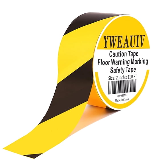 2 Inch x 110 FT Black & Yellow Floor Marking Tape, High-Visibility & Adhesive Hazard Tape for Caution & Aisle Marking, Warning Safety Stripe Tape, Caution Tape Roll for Walls Steps Pipes Equipment