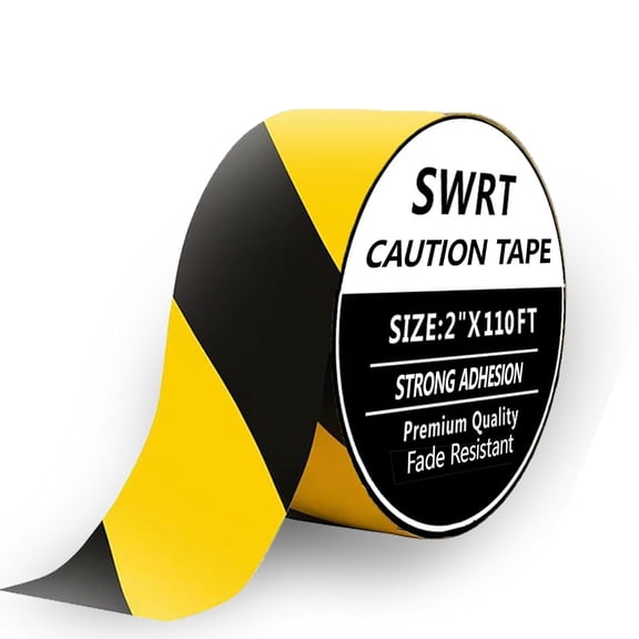 2 Inch x 110FT Black & Yellow Hazard Tape Warning Safety Stripe Tape for Floor Marking, Strong Adhesive Wear Resistance Warterproof Caution Tape Roll Ideal for Walls, Floors, Pipes and Equipment