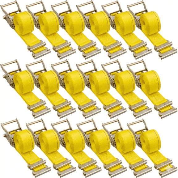 18-Pack Ratchet Straps, 2 Inch x 15 Ft with E-Track Fittings - 4400 lb Break Strength for Securing Motorcycle, Tires, Trailer Cargo