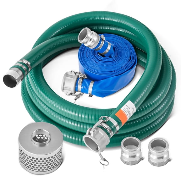2 Inch x 20 ft Green & 50 ft Blue Suction Hose Kit for Water Pump Heavy Duty, Flexible, Durable (for Transfer, Drain, Irrigation)