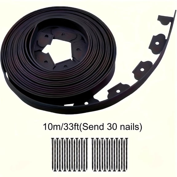 2-Inch x 33 FT Landscape Edging Border with 30 Spikes, No Dig Garden Border Edging Kit, Plastic Edging Border Flexible for Garden Flower Beds Lawn Yard Paver Pathway (Black)