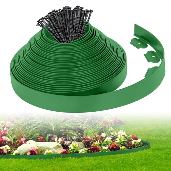 2-inch x 50 ft Landscape Edging Border Kit with 75 Spikes, Flexible Plastic for Garden Beds and Paver Pathways, Green