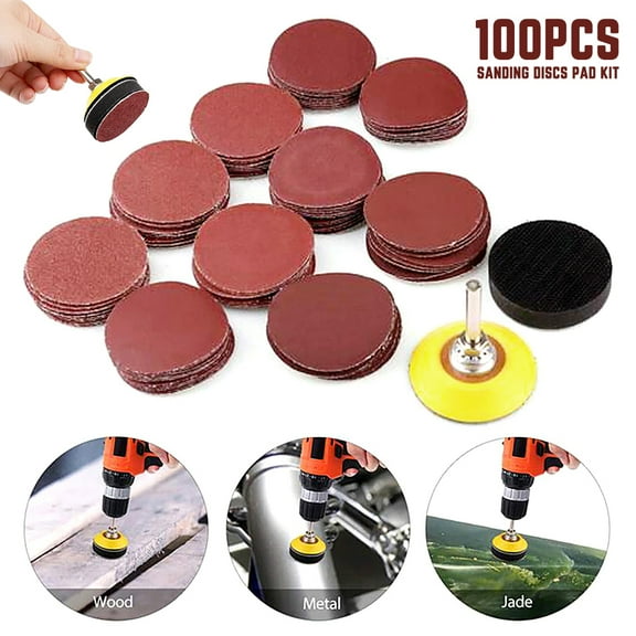2 Inches 100pcs Sanding Discs Pad Kit for Drill Grinder Rotary Tools with Backer Plate a Quarter Inch Shank Includes 80-3000 Grit Sandpapers