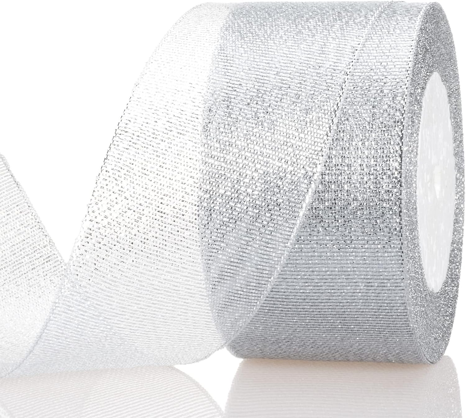 "2 Inches Sparkling Silver Glitter Ribbon, 25 Yards of Exquisite