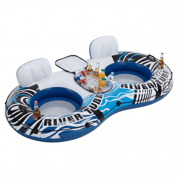 2 Inflatable River Floaters Equipped With Detachable Refrigerators And Two Cup Holders Featuring A Supportive Backrest And With GRAP Ropes, Heavy Duty Lake Tube for Adults Summer Pool Party