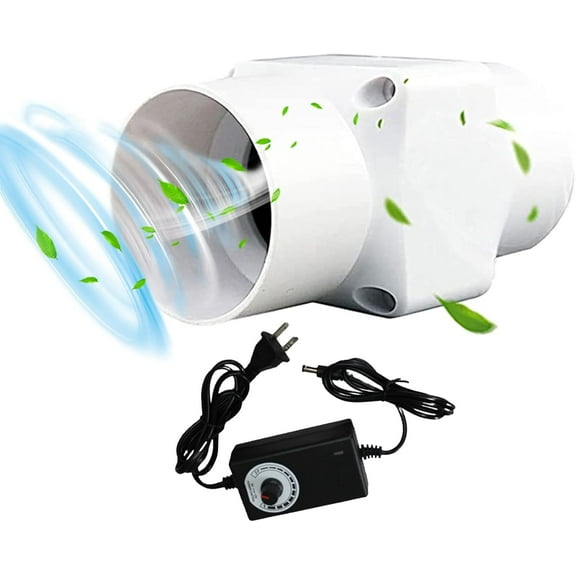 2'' Inline Duct Fan with Power Supply,Bathroom Exhaust Fan Kitchen 12V 6W Mini Blower for Office Hall Hydroponic Kitchen