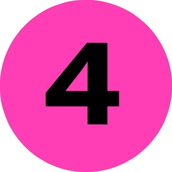 2" Inventory Numbered Circles Tags #4 Fluorescent Pink 500pcs [2"W x 4 1/2"L]