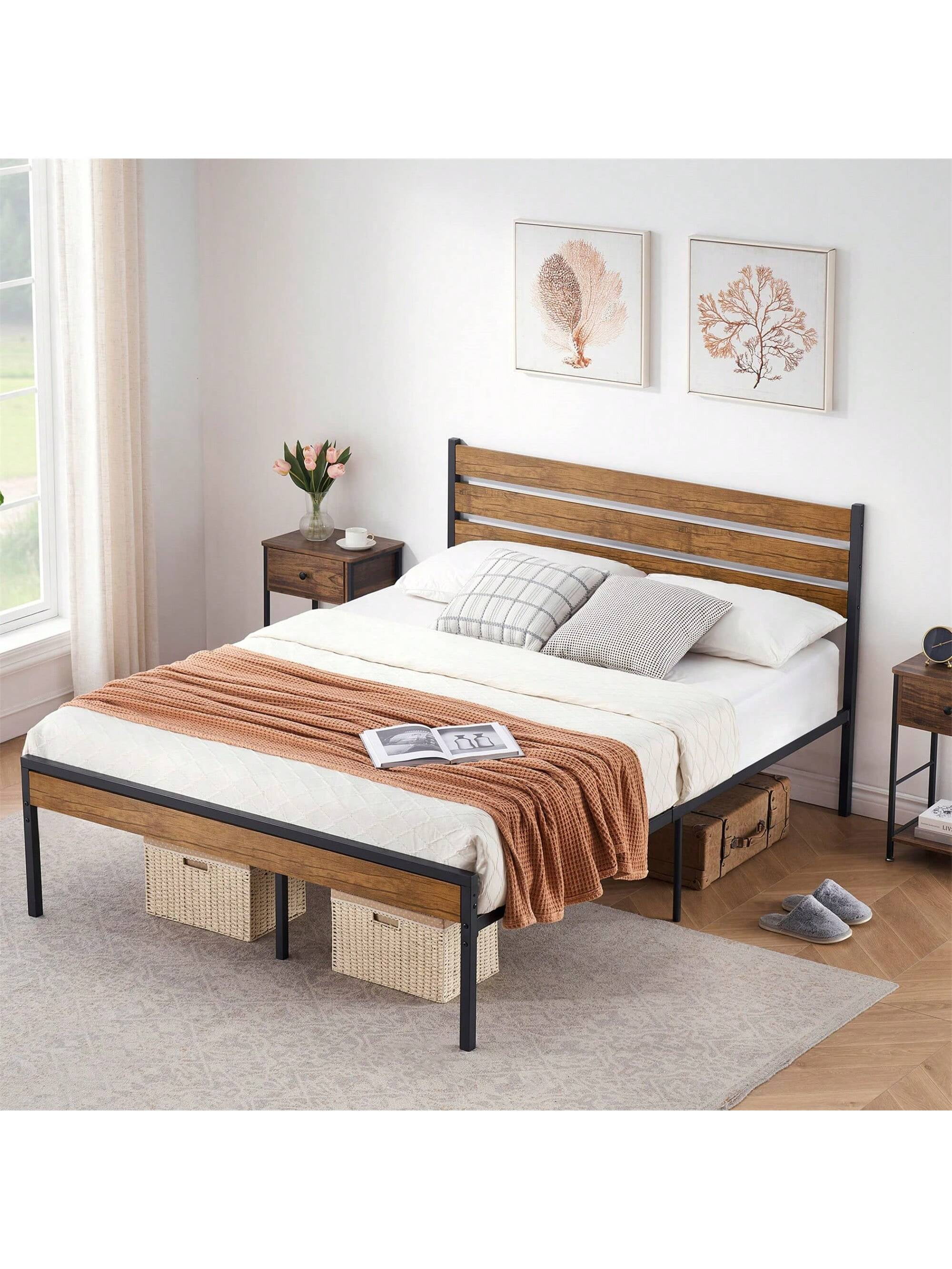 2 Iron+MDF Bed Frame, Durable Construction, Sturdy Support, Easy ...