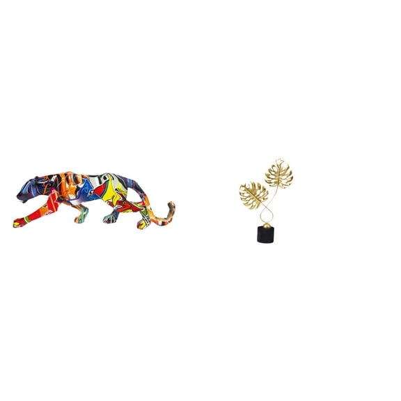 2 Items Walking Ornament Figurine Statue Leaf Statue Sculpture Animal Craft Iron Wood Texture for Home Office Tabletop