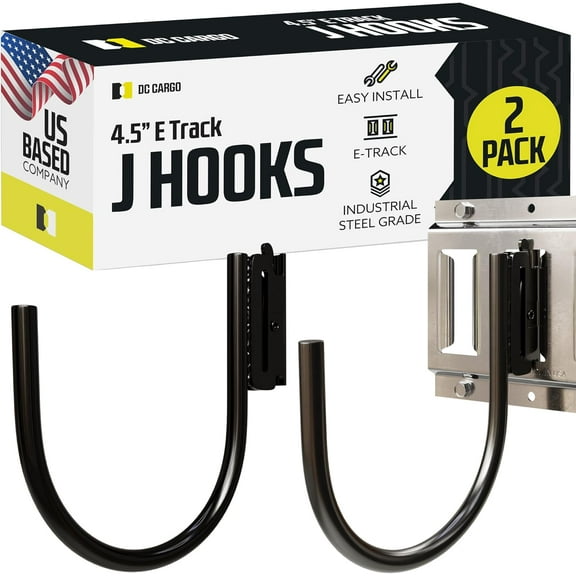"2 J Hooks for E Track Systems, Large Steel JHook TieDown Accessories for Cargo Tie Down Systems in Trucks, Trailers, Vans, with E-track Spring Fitting Attachments, by DC Cargo Mall"