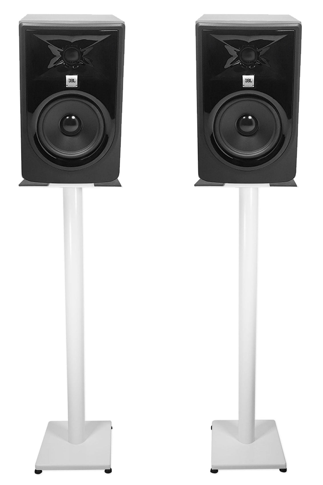 (2) JBL 305P MkII 5" Powered Studio Monitor Monitoring Speakers+White 37" Stands