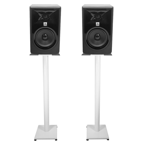 (2) JBL 305P MkII 5" Powered Studio Monitor Monitoring Speakers+White 37" Stands