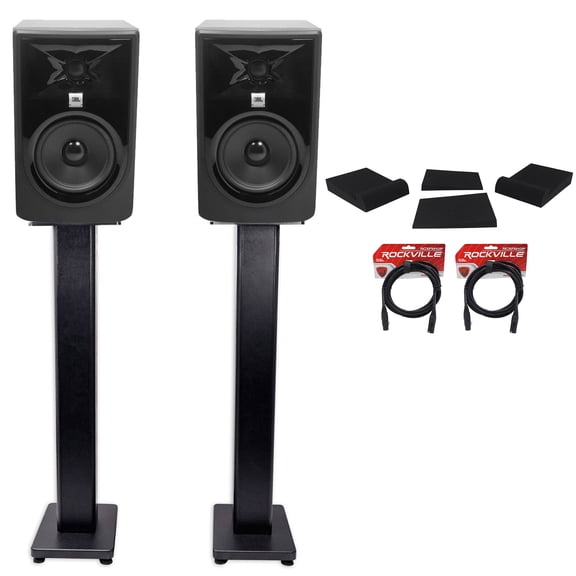 (2) JBL 305P MkII 5" Powered Studio Monitors+Stands+Isolation Pads+XLR Cables