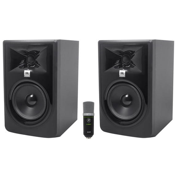 2) JBL 305P MkII 5" Studio Reference Monitors Monitoring Speakers Bundle with Mackie USB Mic