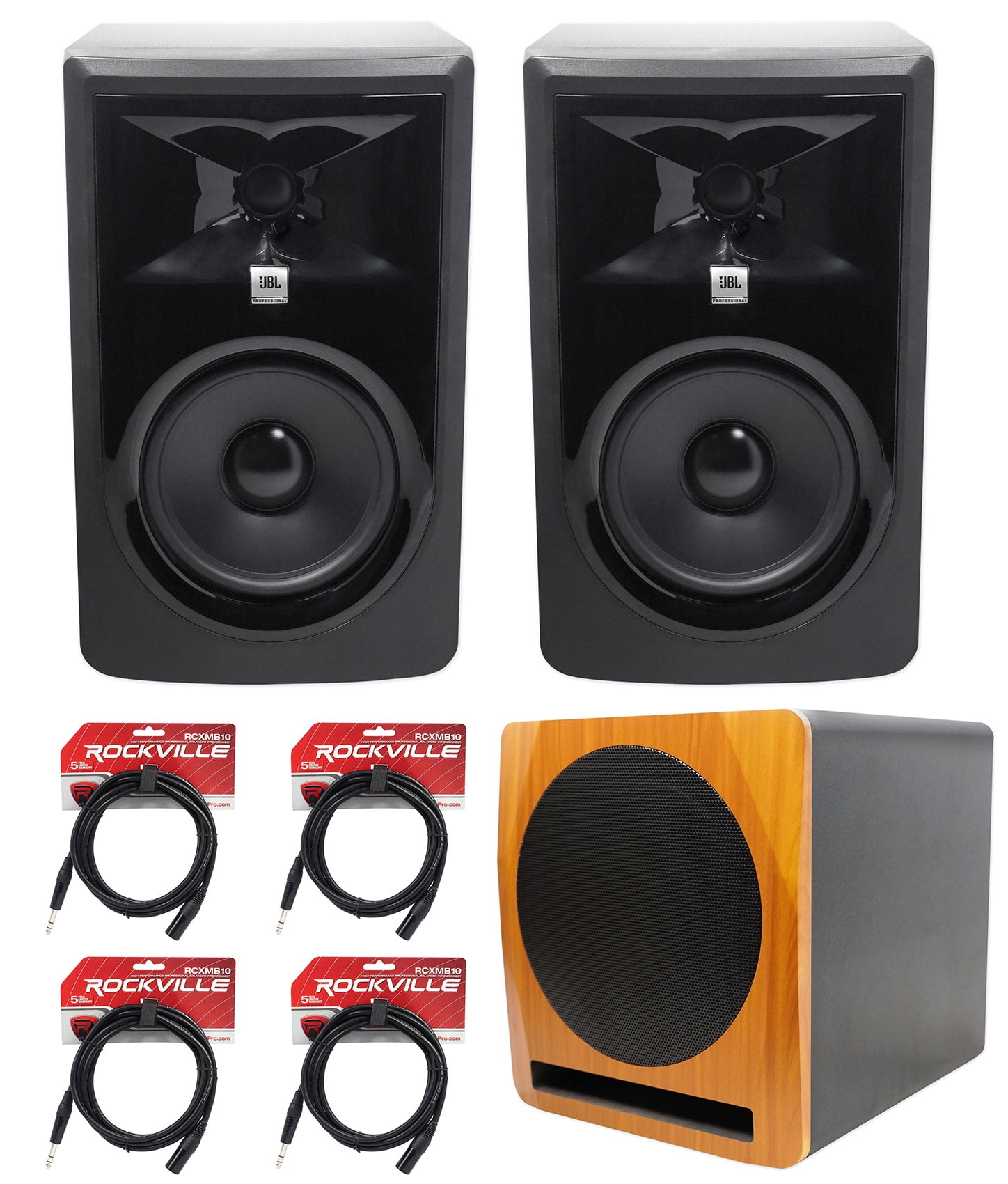 (2) JBL 306P MkII 6" 2-Way Powered Studio Monitors Speakers and 10" Active Subwoofer