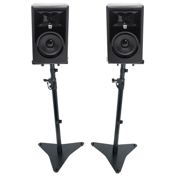 (2) JBL 306P MkII 6" Powered Active Studio Monitors Speakers+Adjustable Stands