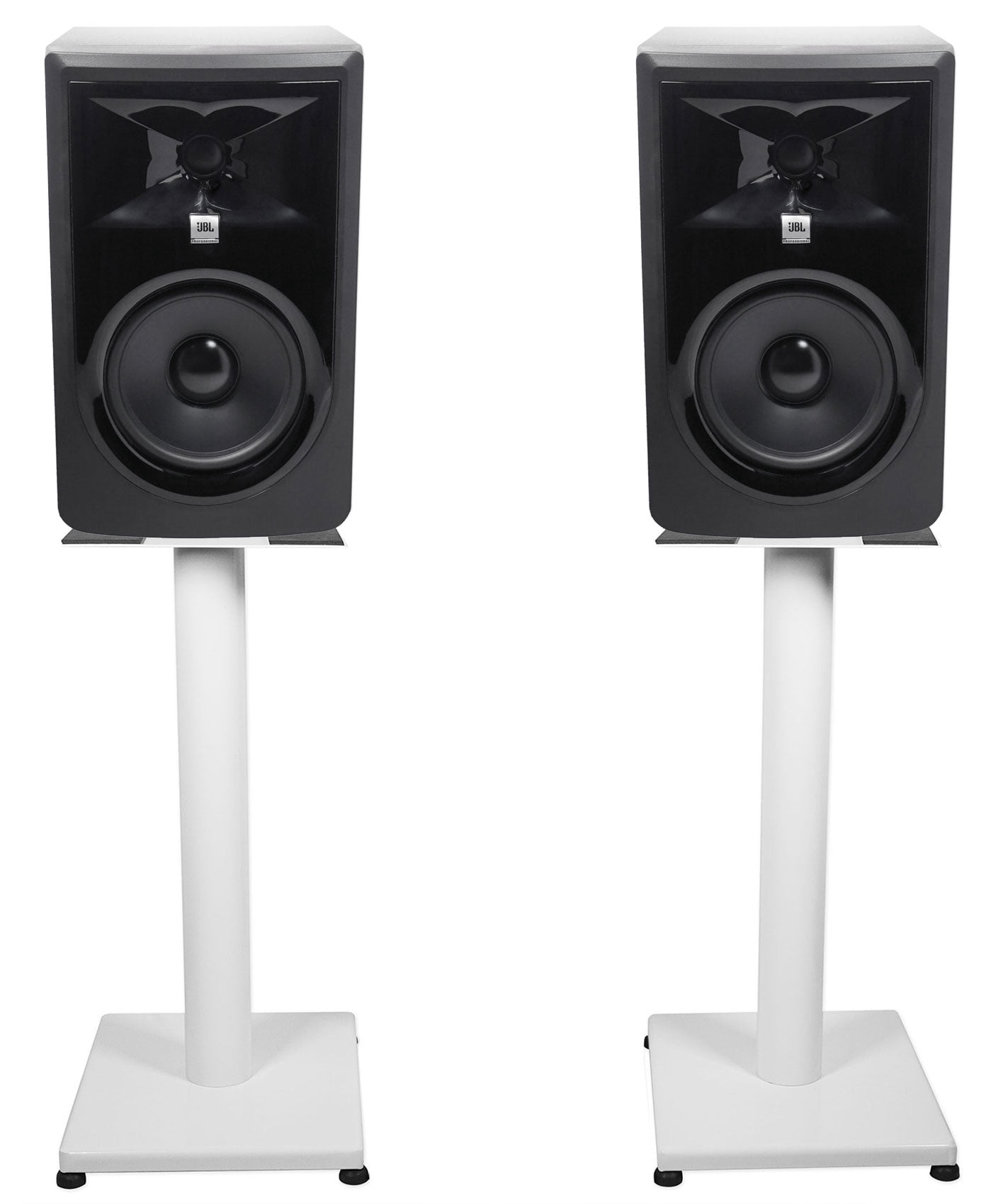 (2) JBL 306P MkII 6" Powered Studio Monitor Monitoring Speakers+White 21" Stands