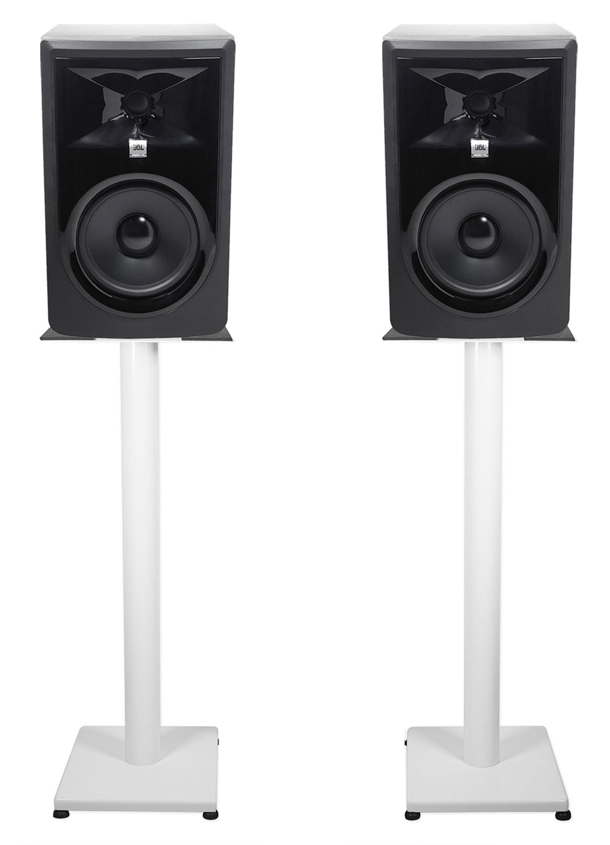 (2) JBL 306P MkII 6" Powered Studio Monitor Monitoring Speakers+White 29" Stands - image 1 of 11
