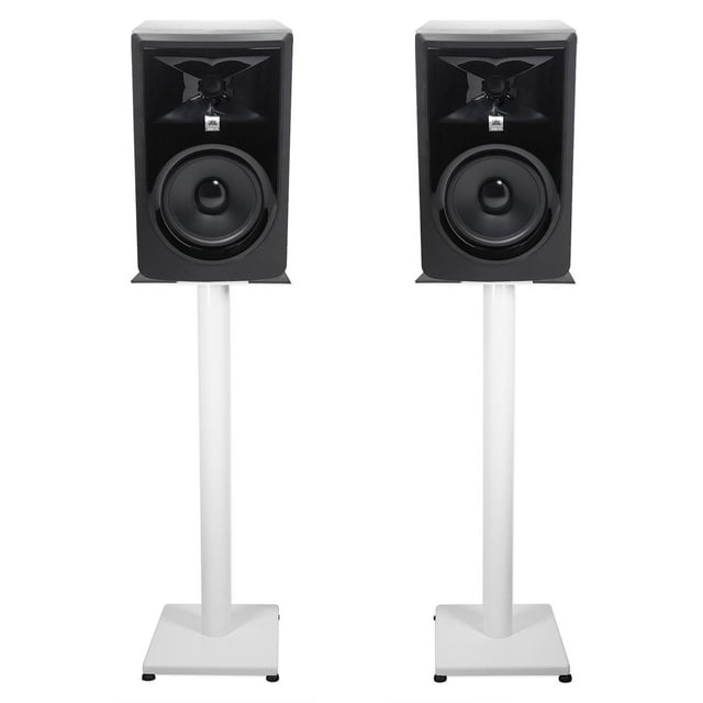 (2) JBL 306P MkII 6" Powered Studio Monitor Monitoring Speakers+White 29" Stands