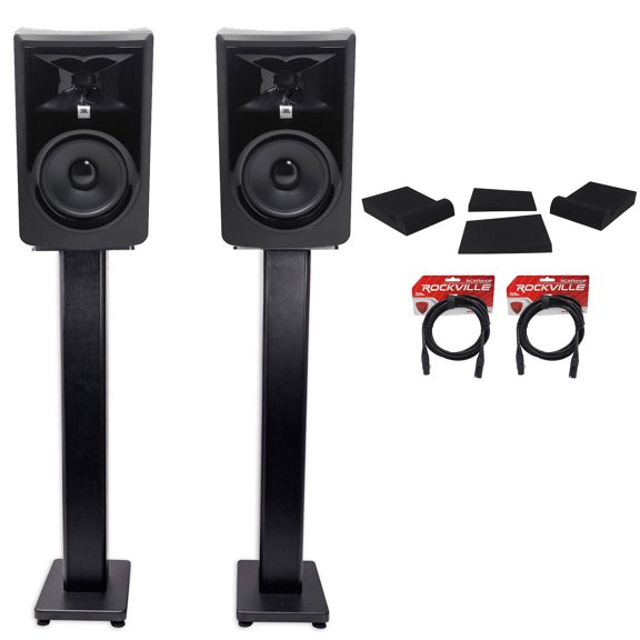 (2) JBL 306P MkII 6" Powered Studio Monitors+Stands+Isolation Pads+XLR Cables