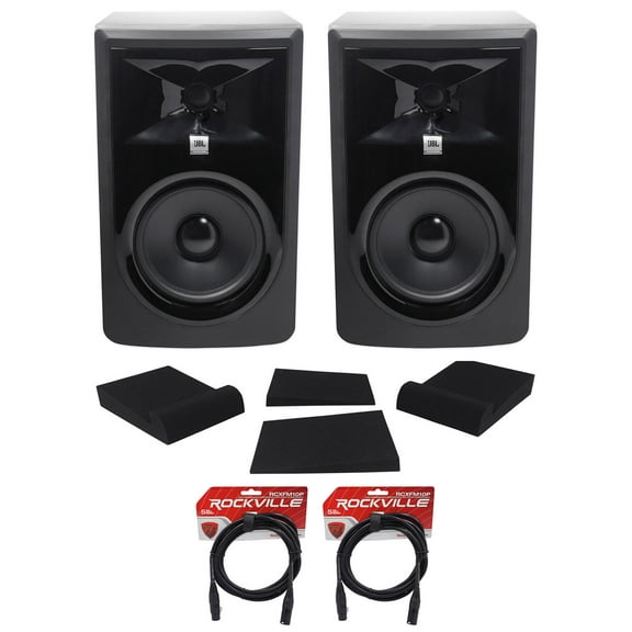 (2) JBL 306P MkII 6" Powered Studio Recording Monitors Speakers+Pads+XLR Cables