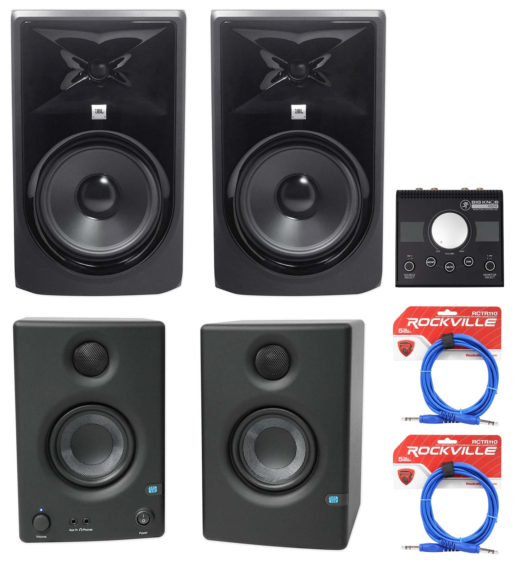 (2) JBL 308P MkII 8" Monitor Speakers+3.5" Presonus Speakers+Studio Controller - image 1 of 13