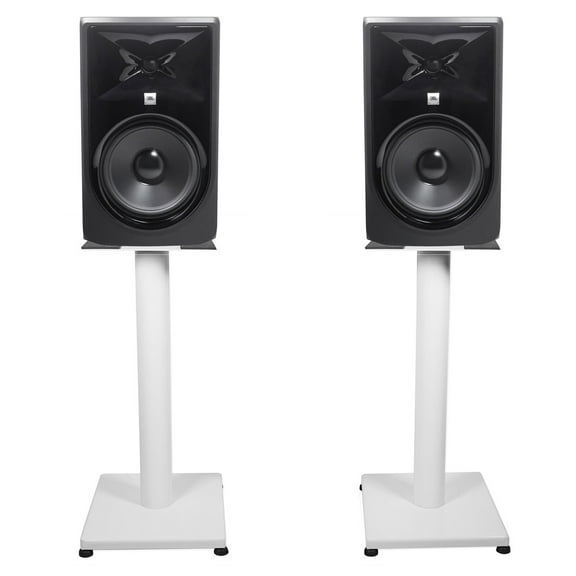 (2) JBL 308P MkII 8" Powered Studio Monitor Monitoring Speakers+White 21" Stands
