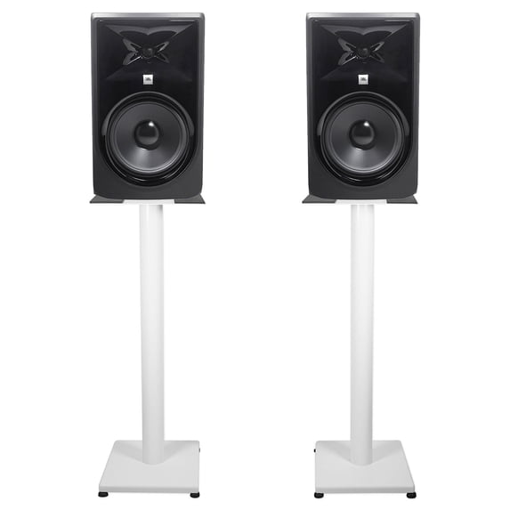 (2) JBL 308P MkII 8" Powered Studio Monitor Monitoring Speakers+White 29" Stands