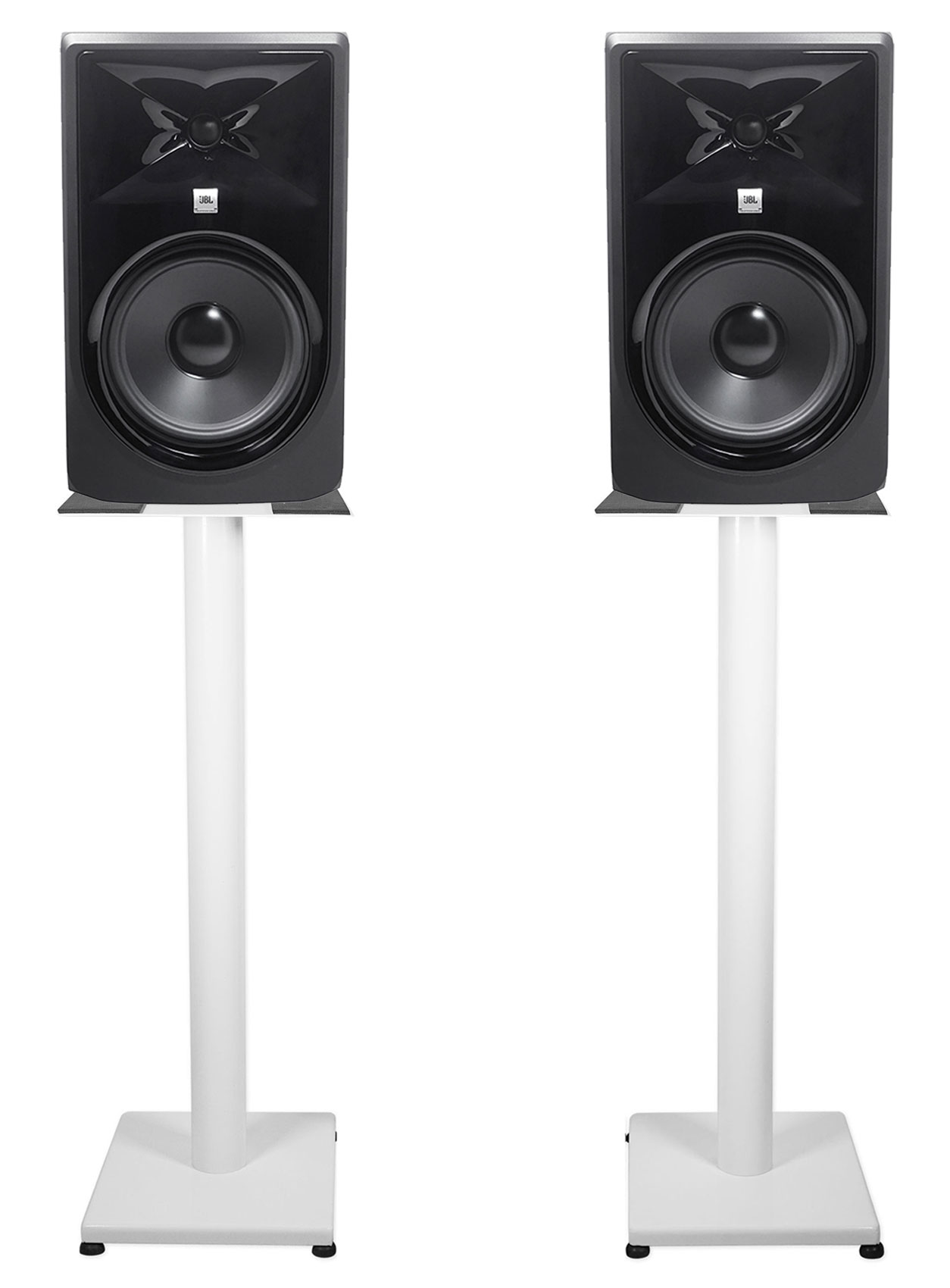 (2) JBL 308P MkII 8" Powered Studio Monitor Monitoring Speakers+White 29" Stands - image 1 of 11