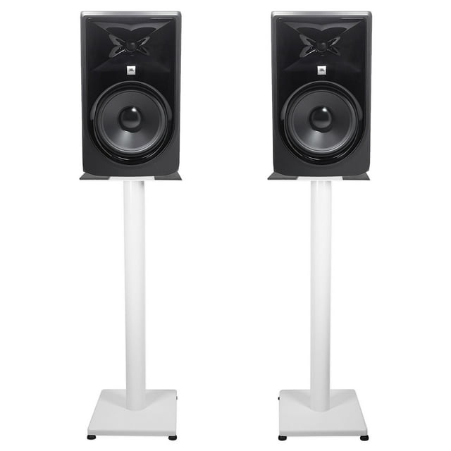(2) JBL 308P MkII 8" Powered Studio Monitor Monitoring Speakers+White 29" Stands