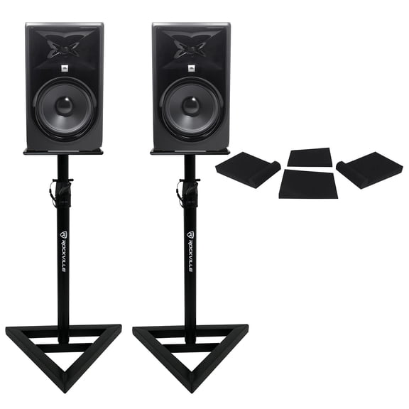 2) JBL 308P MkII 8" Powered Studio Reference Monitors Monitoring Speakers+Stands