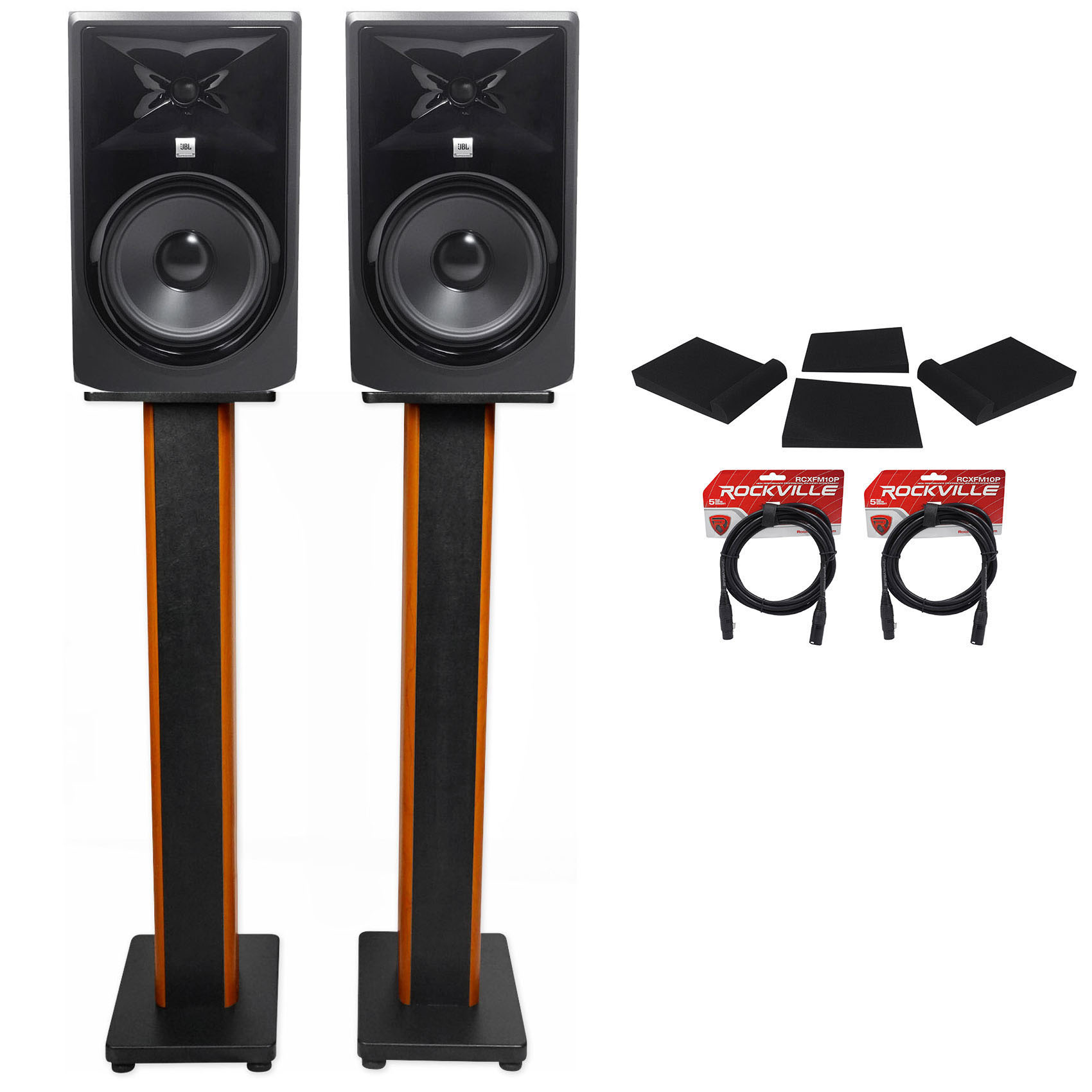 (2) JBL 308P MkII 8" Studio Monitors+36" Stands+Isolation Pads+XLR Cables - image 1 of 11