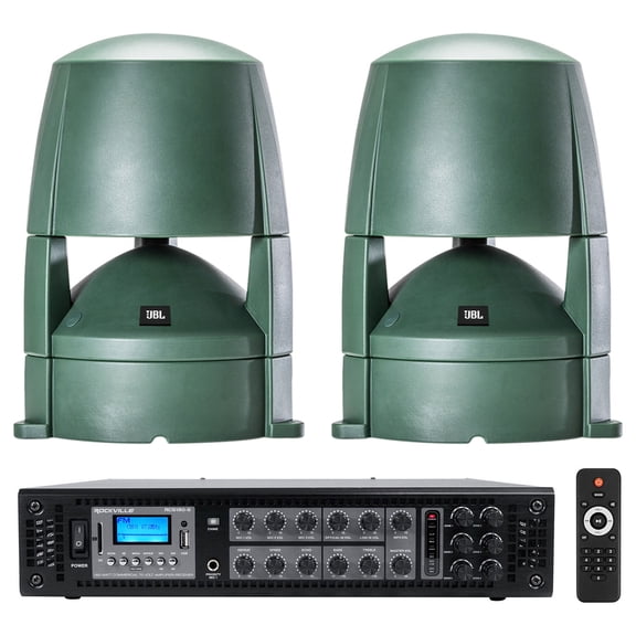 (2) JBL CONTROL 88M 8" Commercial 70v Outdoor Landscape Speakers + Amplifier