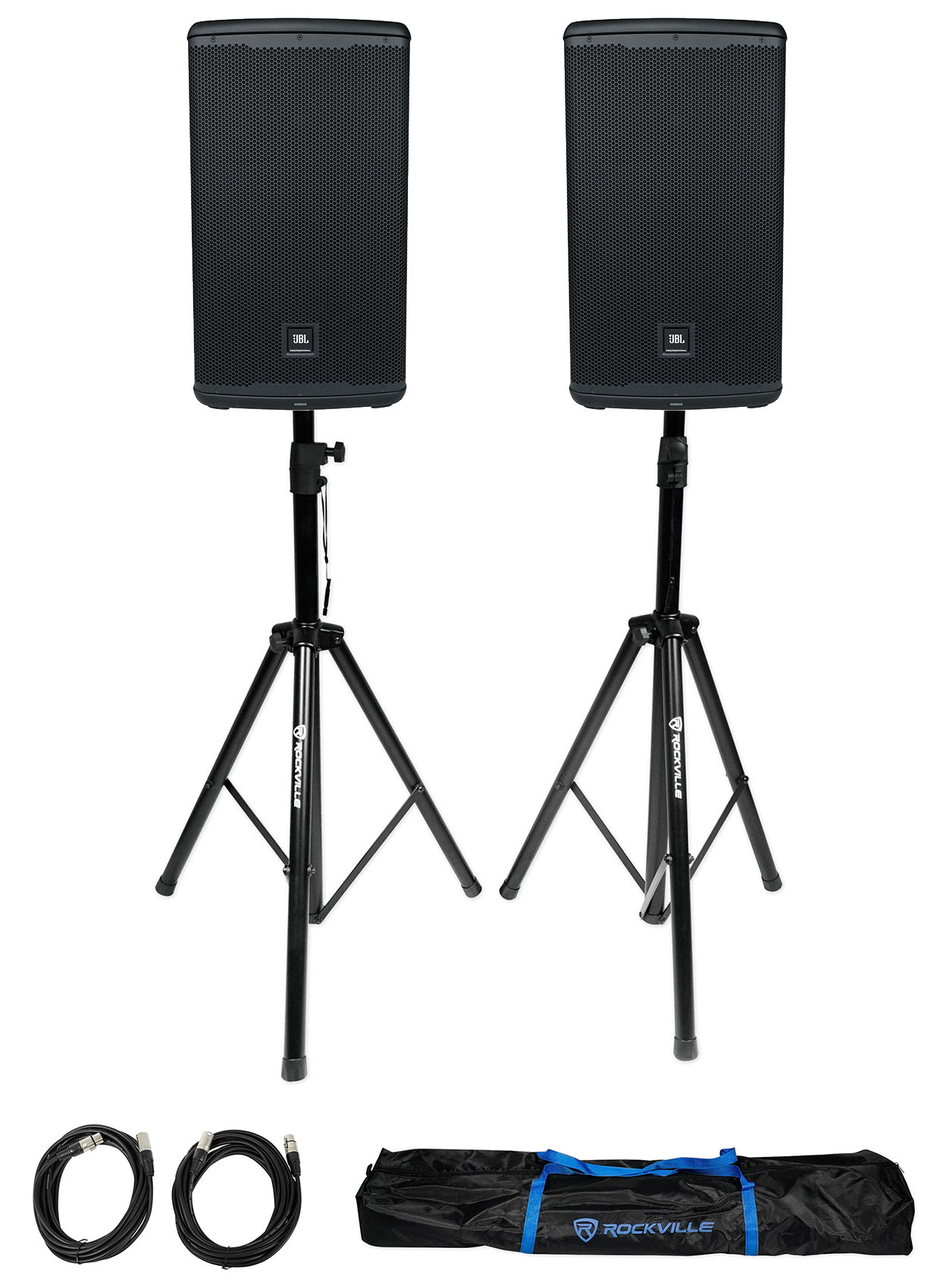 2) JBL EON712 12" 1300w Powered DJ PA Speakers w/Bluetooth/DSP+Stands+Cables+Bag - image 1 of 16