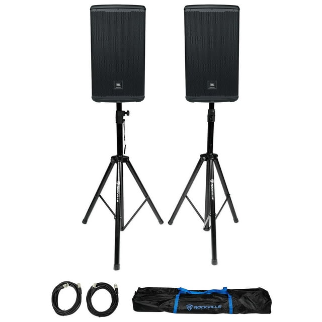 2) JBL EON712 12" 1300w Powered DJ PA Speakers w/Bluetooth/DSP+Stands+Cables+Bag