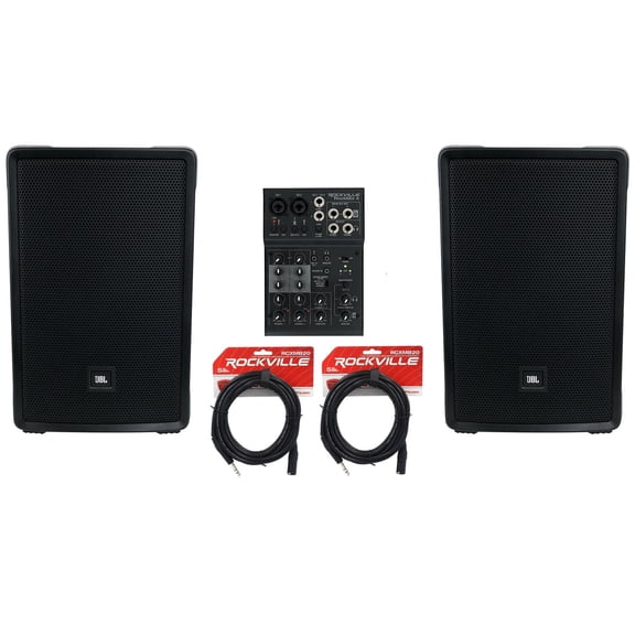 2 JBL IRX112BT 12" 1300w Powered DJ Portable PA Speakers w/ Bluetooth+Mixer w/EQ
