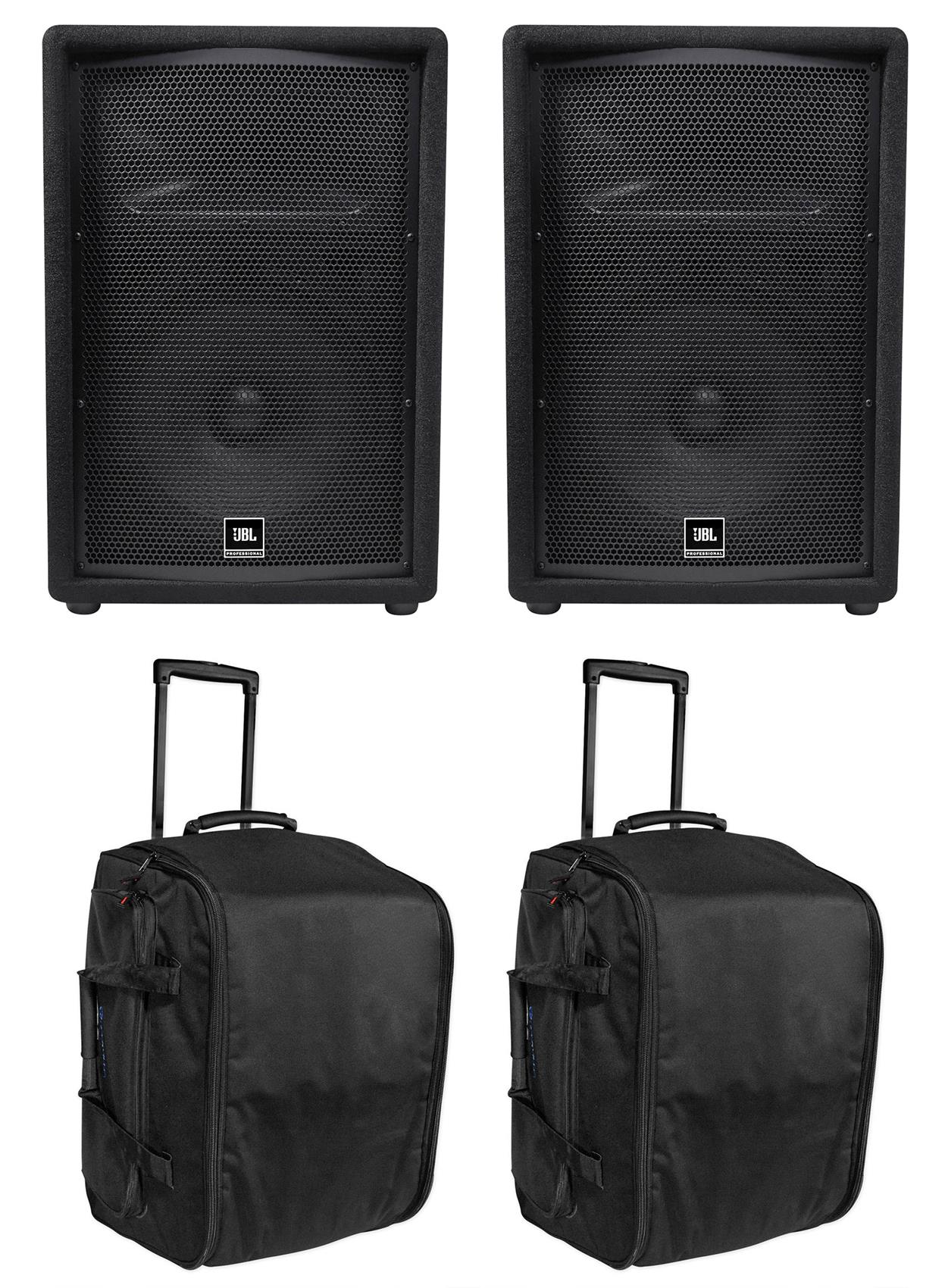 (2) JBL JRX212 1000w 12" DJ PA Speaker Cabinets/Monitors+(2) Rolling Travel Bags - image 1 of 11