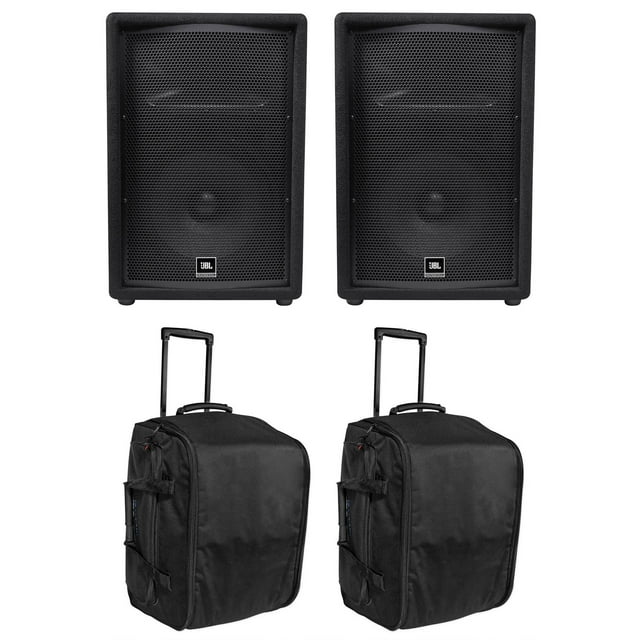 (2) JBL JRX212 1000w 12" DJ PA Speaker Cabinets/Monitors+(2) Rolling Travel Bags