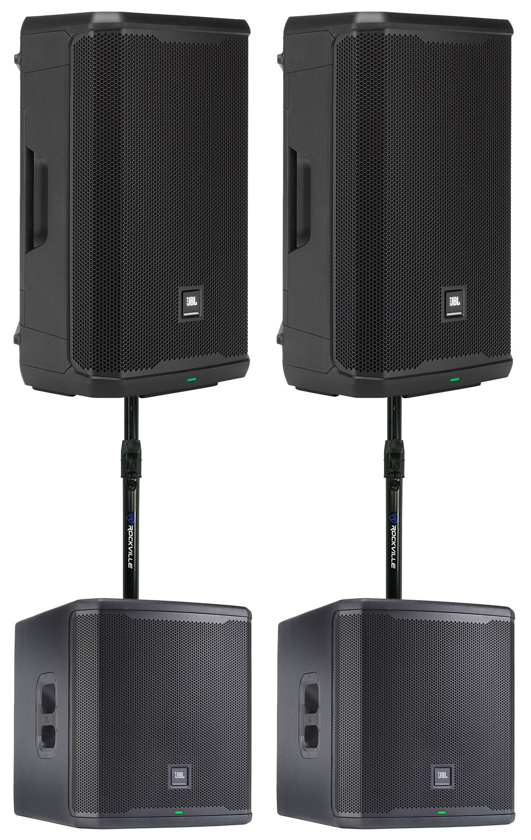 JBL RMS Powered DJ PA System with Speakers, Subwoofers, Pole Mounts