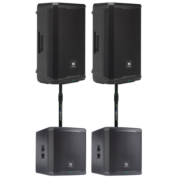 JBL RMS Powered DJ PA System with Speakers, Subwoofers, Pole Mounts