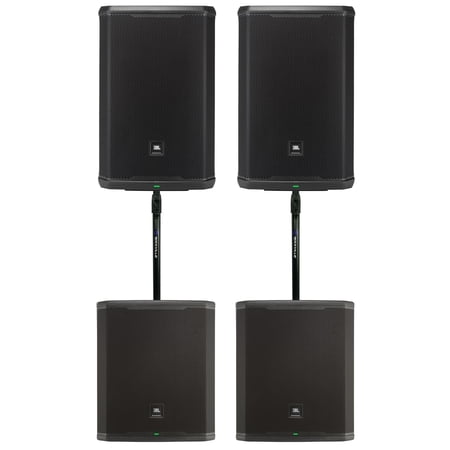 (2) JBL PRX915 15" 1000w RMS Powered DJ PA Speakers+18" Subwoofers+Pole Mounts
