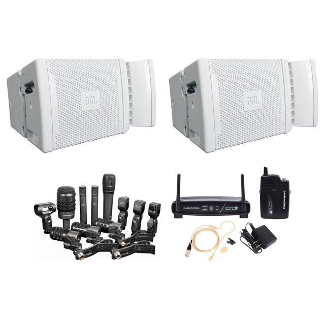 (2) JBL VRX928LAWH 8" 400w 2Way Passive LineArray Speakers+Drum