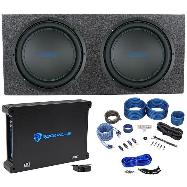 (2) JENSEN J12W 12" 1200w Car Subwoofers+Sealed Sub Box+Mono Amplifier