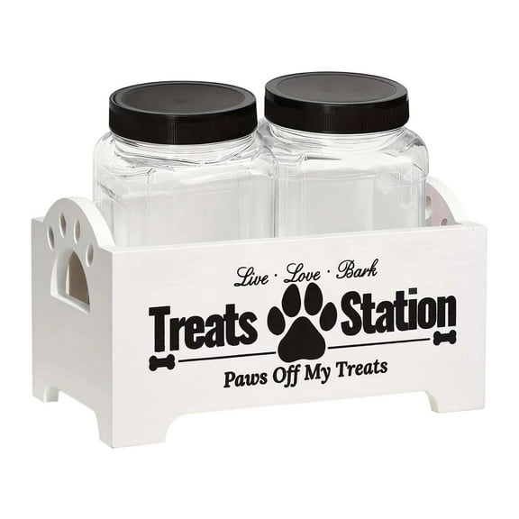 2-Jar Cat Food Storage Container Set, Decorative Airtight Organizer for Dry Kibble with Included Scoop